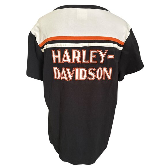 Harley-Davidson Womens Short Sleeve Zip Front Black Tee With Logo & Retro Stripe - Picture 4 of 4